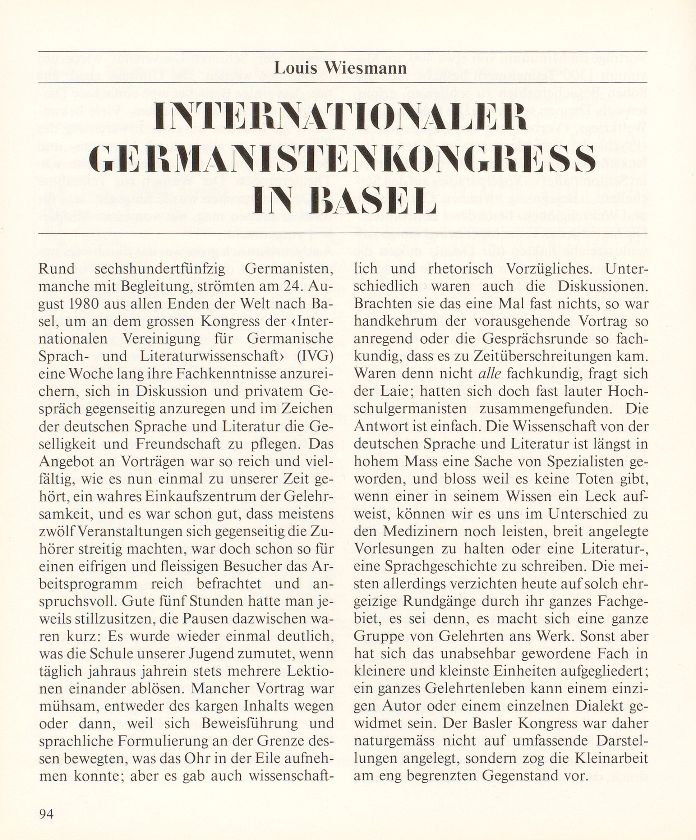 Internationaler Germanistenkongress in Basel – Seite 1
